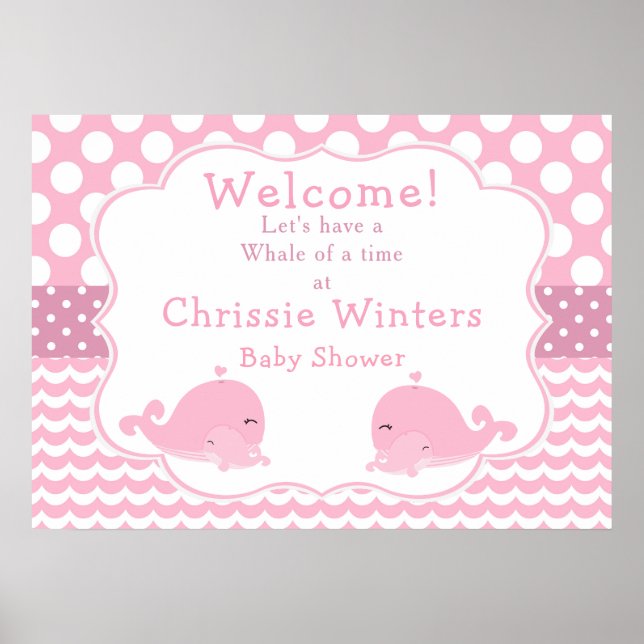 Cute Baby Whale Pink Girl  Baby Shower Poster (Front)