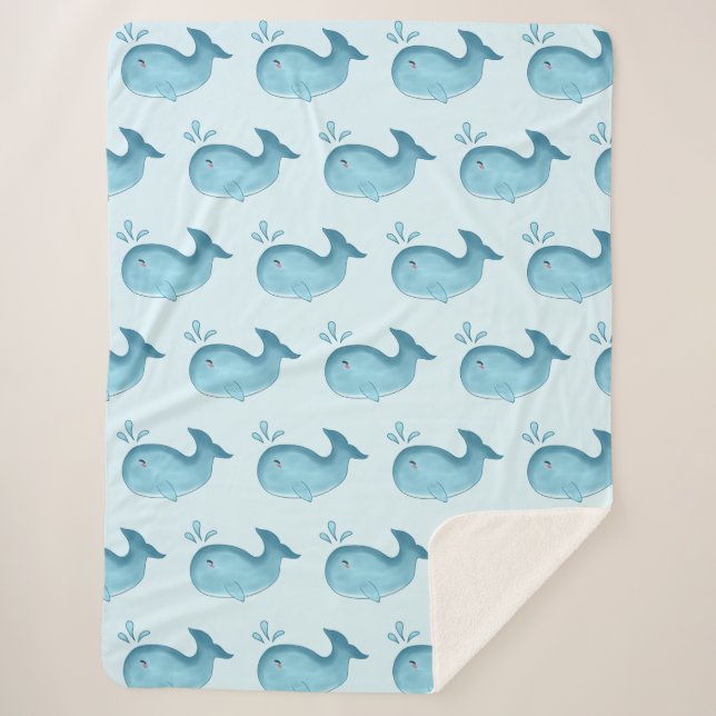 Cute Baby Whale Sherpa Blanket (Front)