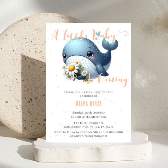 Cute Baby Whale with Daisy Baby Shower Invitation (Creator Uploaded)