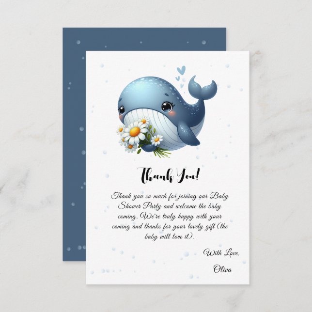 Cute Baby Whale with Daisy Baby Shower Thank You Card (Front/Back)