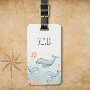Cute Baby Whales and Jellyfish  Luggage Tag