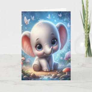Cute Baby White Elephant Greeting Card Floral