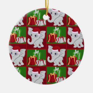 Cute Baby White Elephant Santa Hat Presents Ceramic Tree Decoration