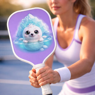 Cute Baby White Seal - Lavender Iceberg Design Pickleball Paddle