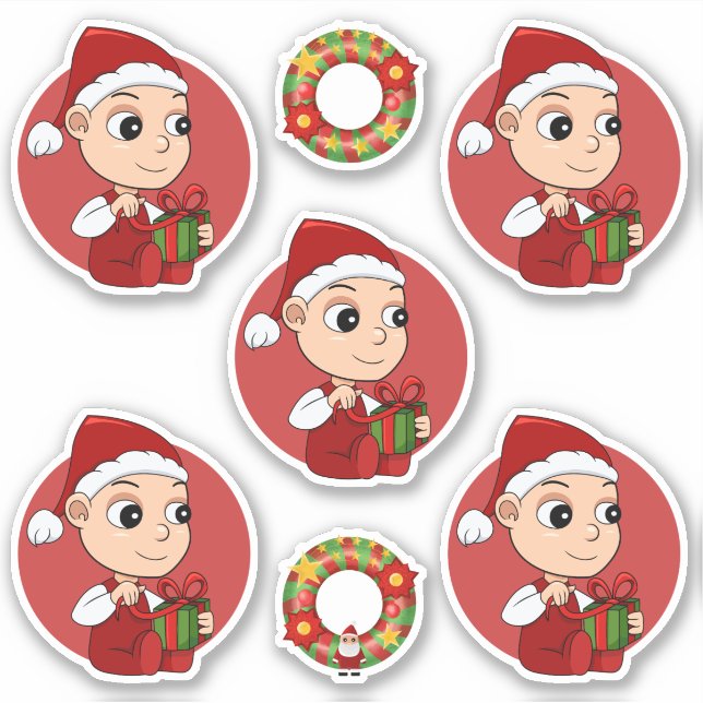 Cute baby with a Christmas hat cartoon Sticker (Front)