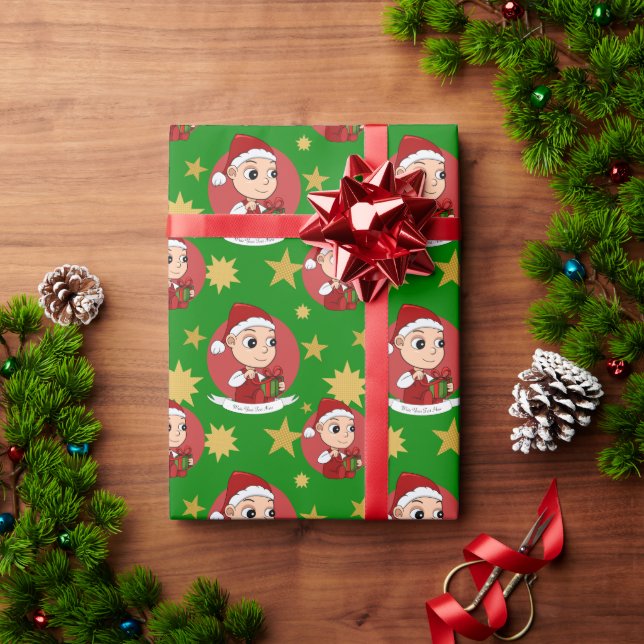 Cute baby with a Christmas hat cartoon Wrapping Paper (Holiday Gift)