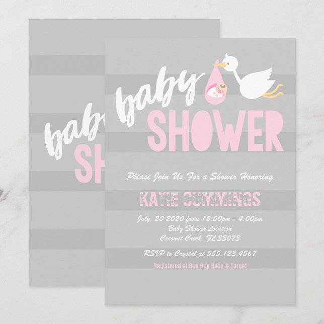 Cute Baby with a Stork Baby Shower Invitation (Front/Back)