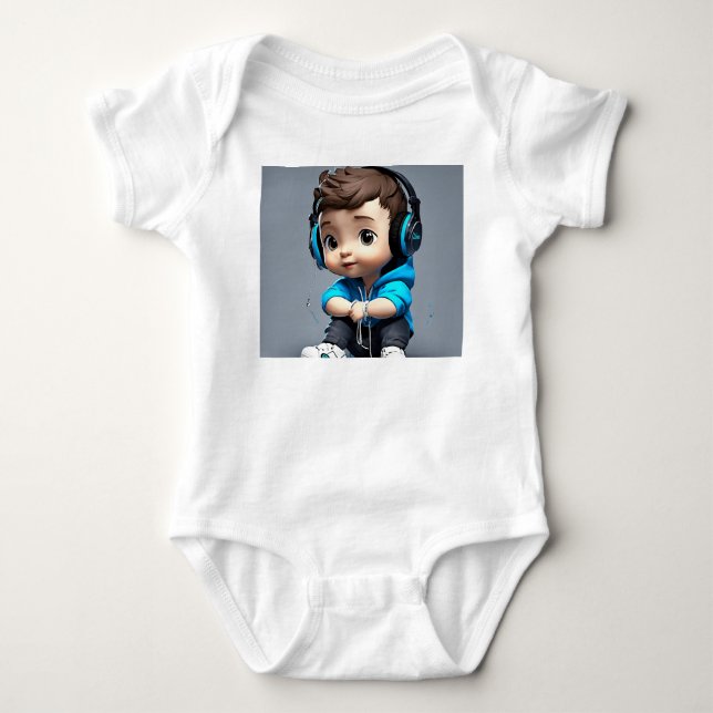 🎤 Cute Baby With Glasses Holding Microphone | Fun Bodysuit (Front)