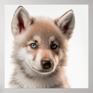 Cute Baby Wolf Portrait   Square 1:1 Poster