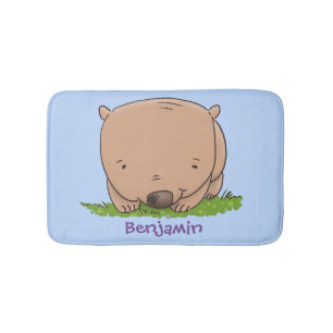Cute baby wombat cartoon illustration bath mat