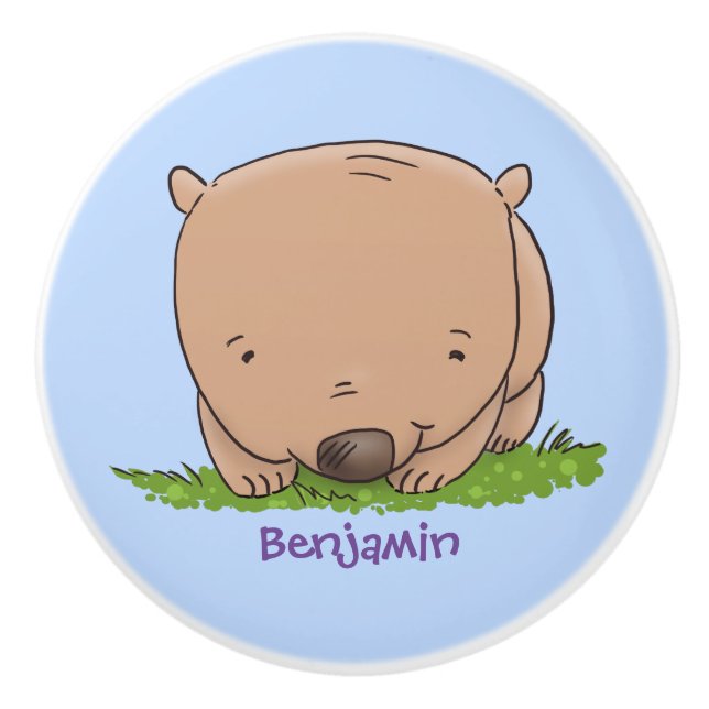 Cute baby wombat cartoon illustration ceramic knob (Front)