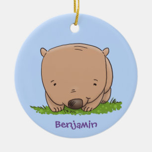 Cute baby wombat cartoon illustration ceramic tree decoration