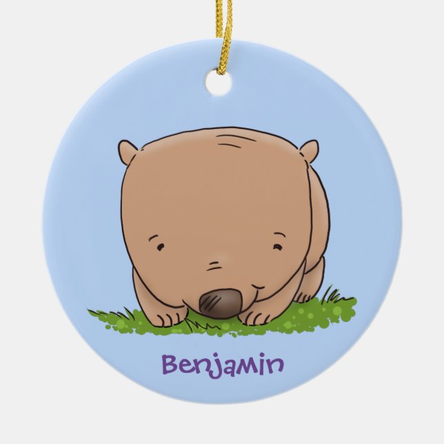 Cute baby wombat cartoon illustration ceramic tree decoration (Front)