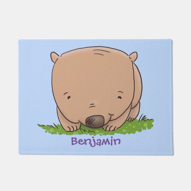 Cute baby wombat cartoon illustration doormat (Front)