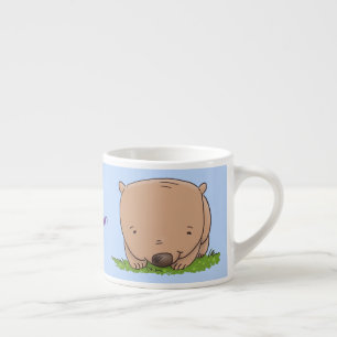 Cute baby wombat cartoon illustration espresso cup