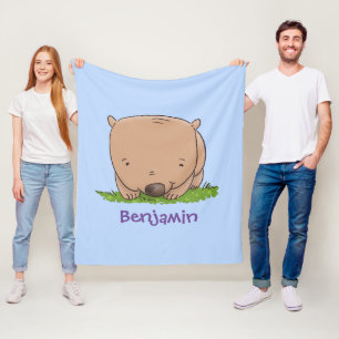 Cute baby wombat cartoon illustration fleece blanket