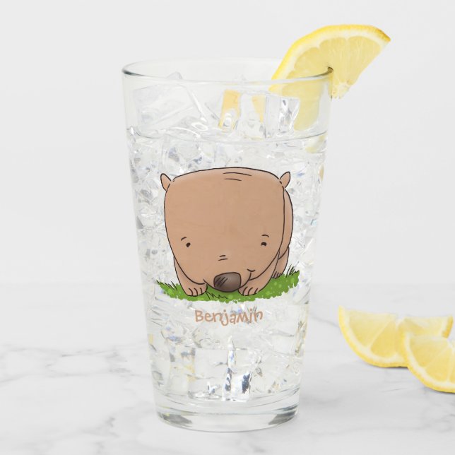 Cute baby wombat cartoon illustration glass (Back Ice)