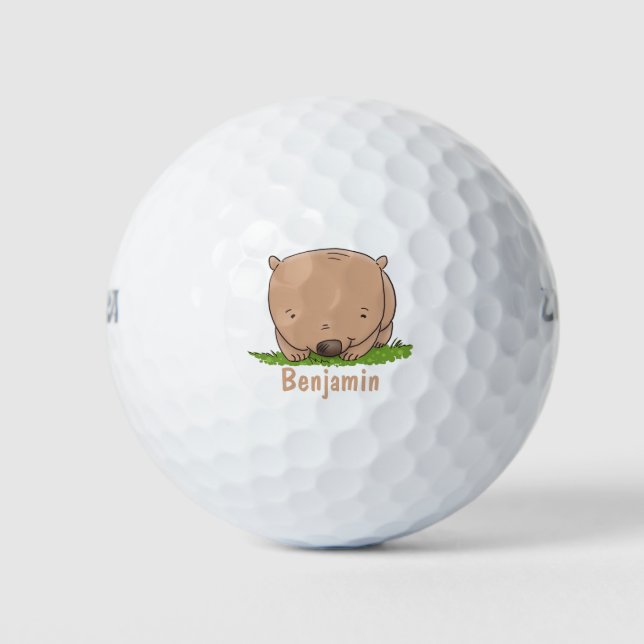 Cute baby wombat cartoon illustration golf balls (Front)