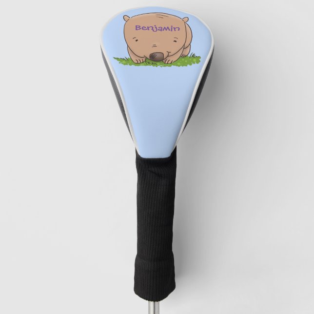Cute baby wombat cartoon illustration golf head cover (Front)