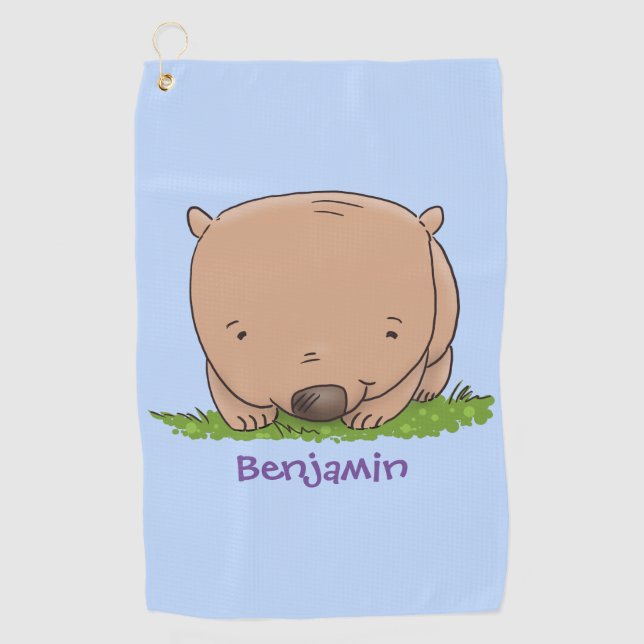 Cute baby wombat cartoon illustration  golf towel (Front)