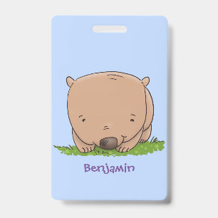 Cute baby wombat cartoon illustration ID badge