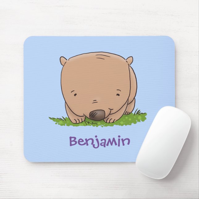 Cute baby wombat cartoon illustration mouse mat (With Mouse)
