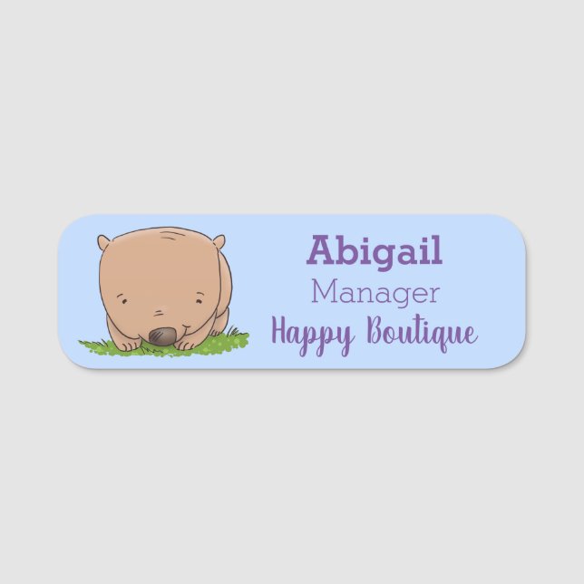 Cute baby wombat cartoon illustration name tag (Front)