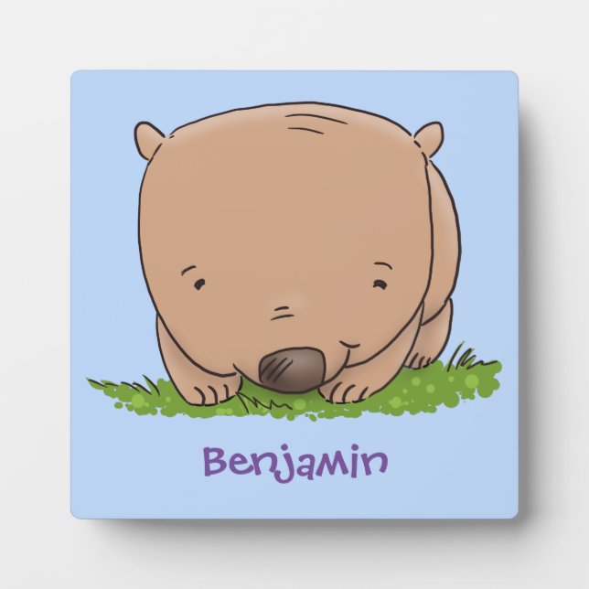 Cute baby wombat cartoon illustration plaque (Front)