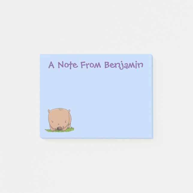 Cute baby wombat cartoon illustration post-it notes (Front)