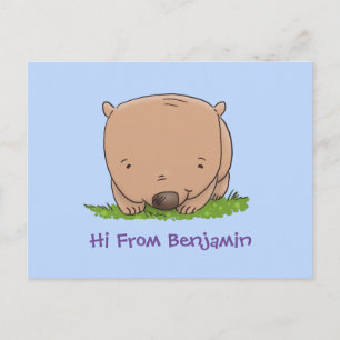 Cute baby wombat cartoon illustration postcard