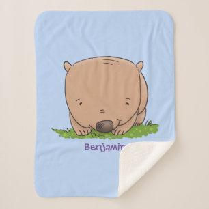 Cute baby wombat cartoon illustration sherpa blanket