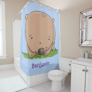 Cute baby wombat cartoon illustration shower curtain