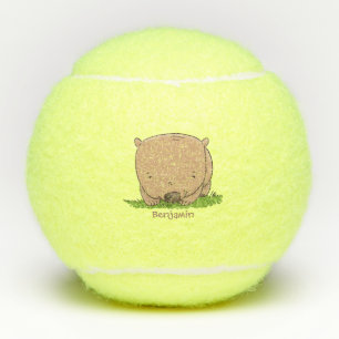 Cute baby wombat cartoon illustration tennis balls