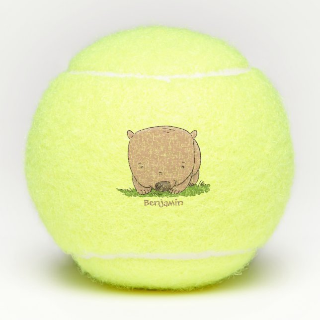 Cute baby wombat cartoon illustration tennis balls (Front)