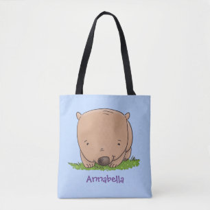 Cute baby wombat cartoon illustration tote bag