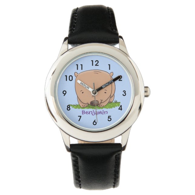 Cute baby wombat cartoon illustration watch (Front)