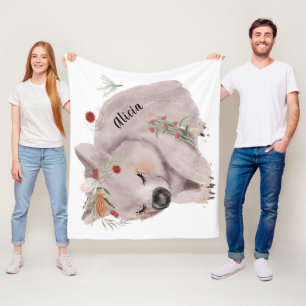 Cute Baby Wombat Gold Speckle Custom Fleece Blanket