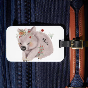 Cute Baby Wombat Gold Speckle Custom Name Luggage Tag