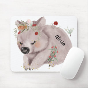 Cute Baby Wombat Gold Speckle Custom Name Mouse Mat
