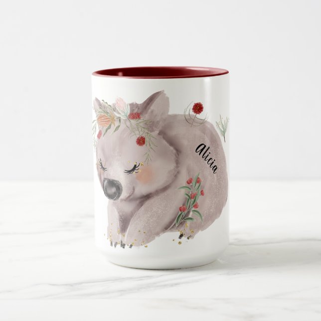 Cute Baby Wombat Gold Speckle Custom Name Mug (Center)