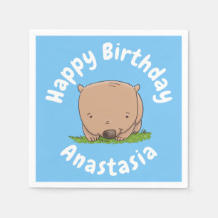Cute baby wombat personalised cartoon birthday napkin