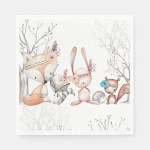 Cute Baby Woodland Animals Fox Bunny Coon Napkin