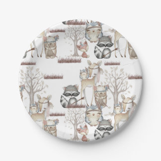 Cute Baby Woodland Animals Racoon Fox Dear Owl Paper Plate