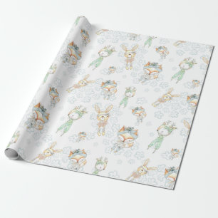 Cute Baby Woodland Forest Animals Fox Bunny Wrapping Paper