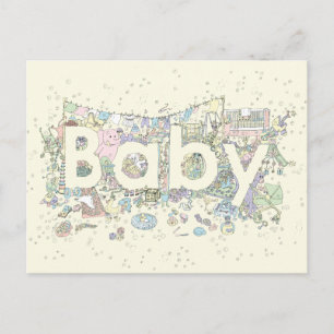 Cute Baby Word Art Pastel Colours Gender Neutral Postcard