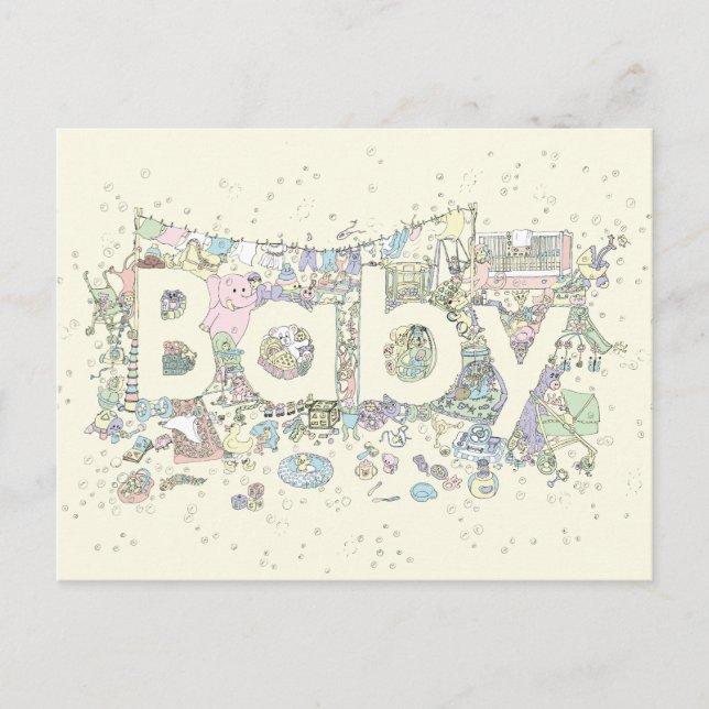 Cute Baby Word Art Pastel Colours Gender Neutral Postcard (Front)