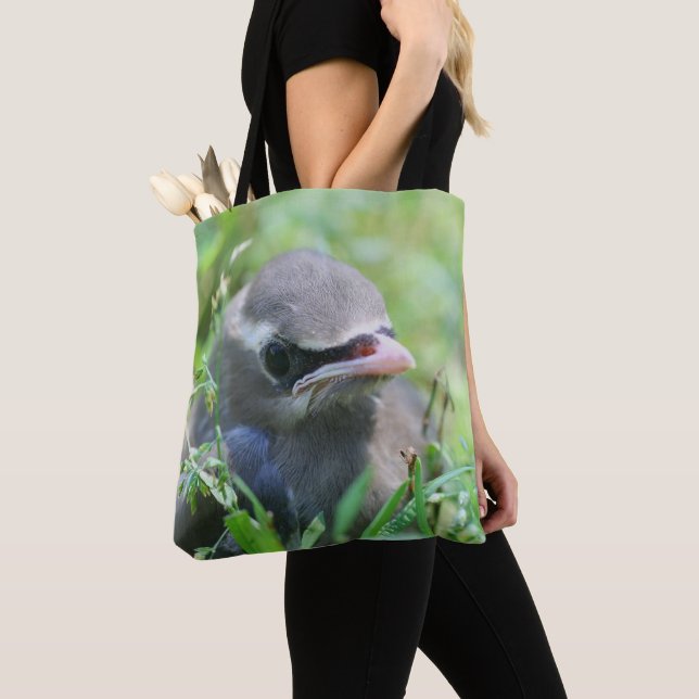 Cute Baby Yellow Cedar Waxwing Bird  Tote Bag (Close Up)