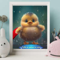 Cute Baby yellow Duck dancing in rain personalised