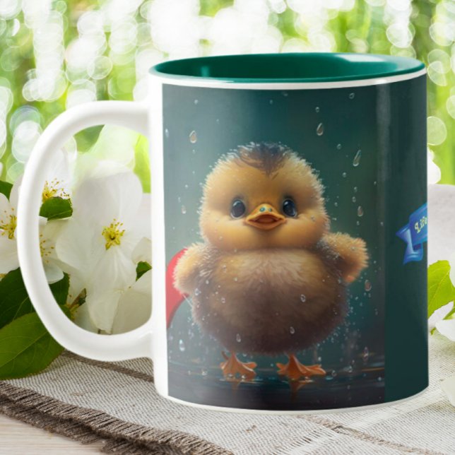 Cute Baby yellow Duck in Rain Quote Personalised Two-Tone Coffee Mug (Creator Uploaded)