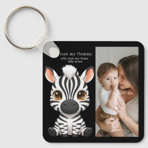 Cute Baby Zebra Art, Child's Name & Message photo Key Ring